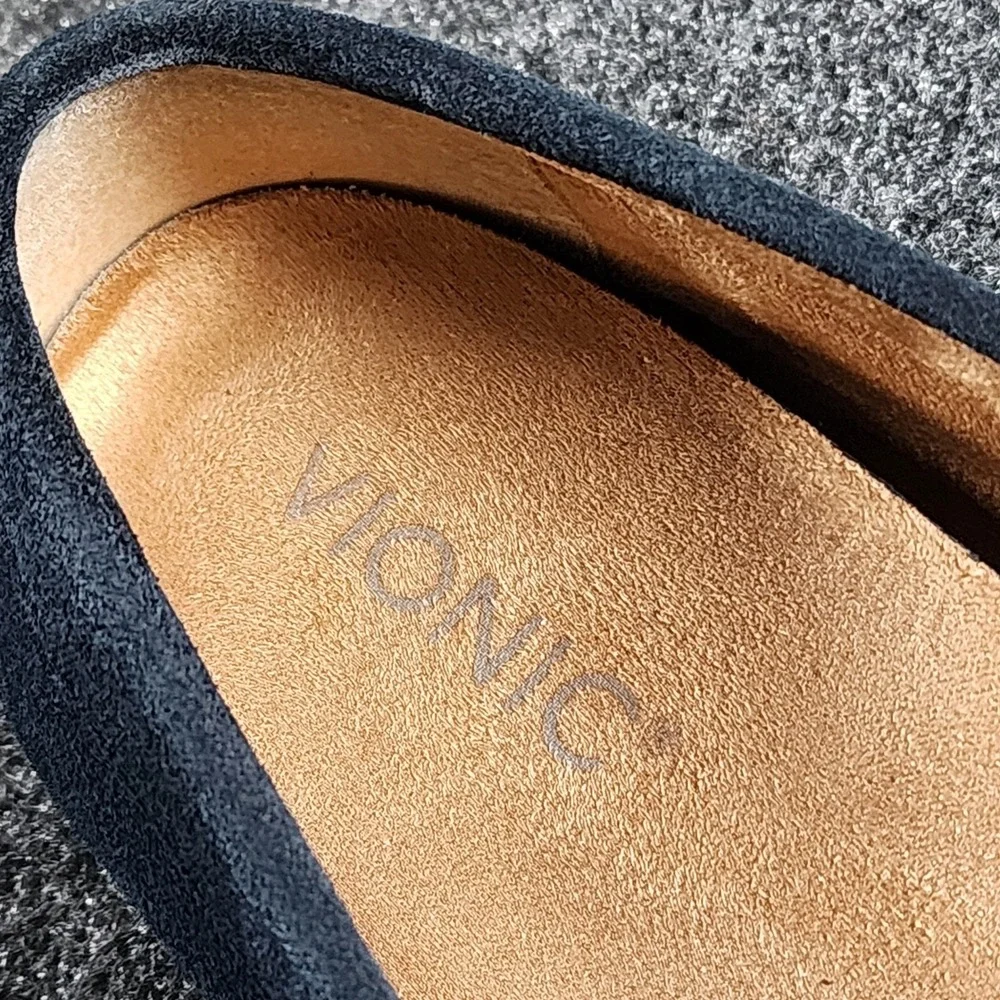 Vionic Debbie Loafers Womens 9 Wide Navy Blue Suede Driving Mocs Orthaheel‎